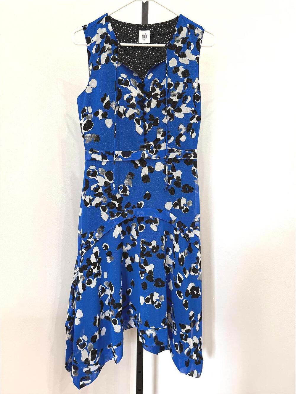 Cabi XS  Blue Floral Sleeveless Dress with Asymmetrical Hem